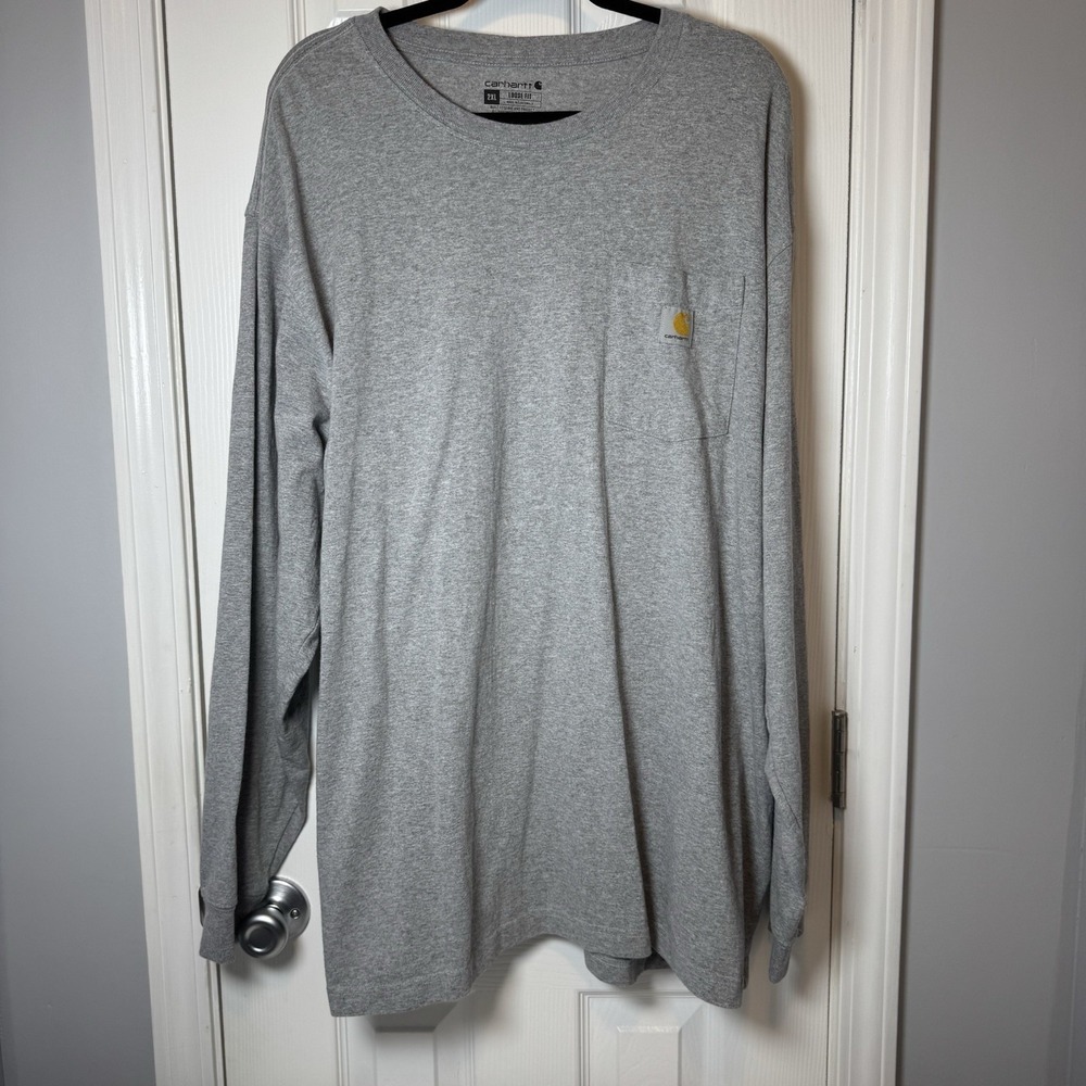 Carhartt Shirt Adult XXL 2x Gray Pocket T Shirt Long Sleeve Workwear Mens Logo